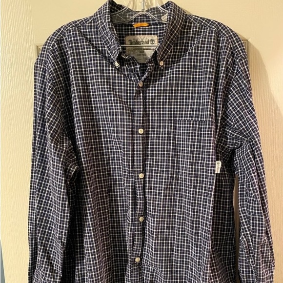 Timberland Long Sleeve Navy Blue & White Plaid Button Down Shirt in Mens XXL. - Picture 1 of 3